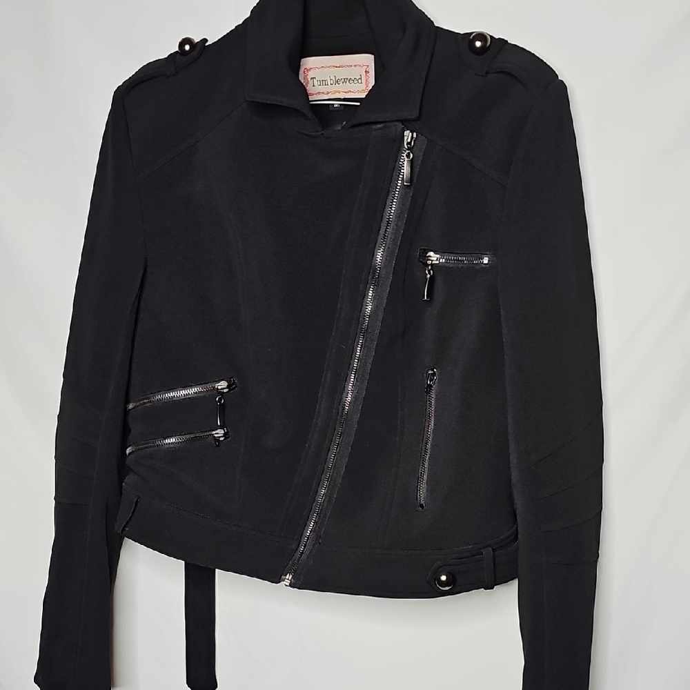 Tumbleweed Moto Black Zip Up Multi Pockets Riding Utlility Jacket Sz Medium